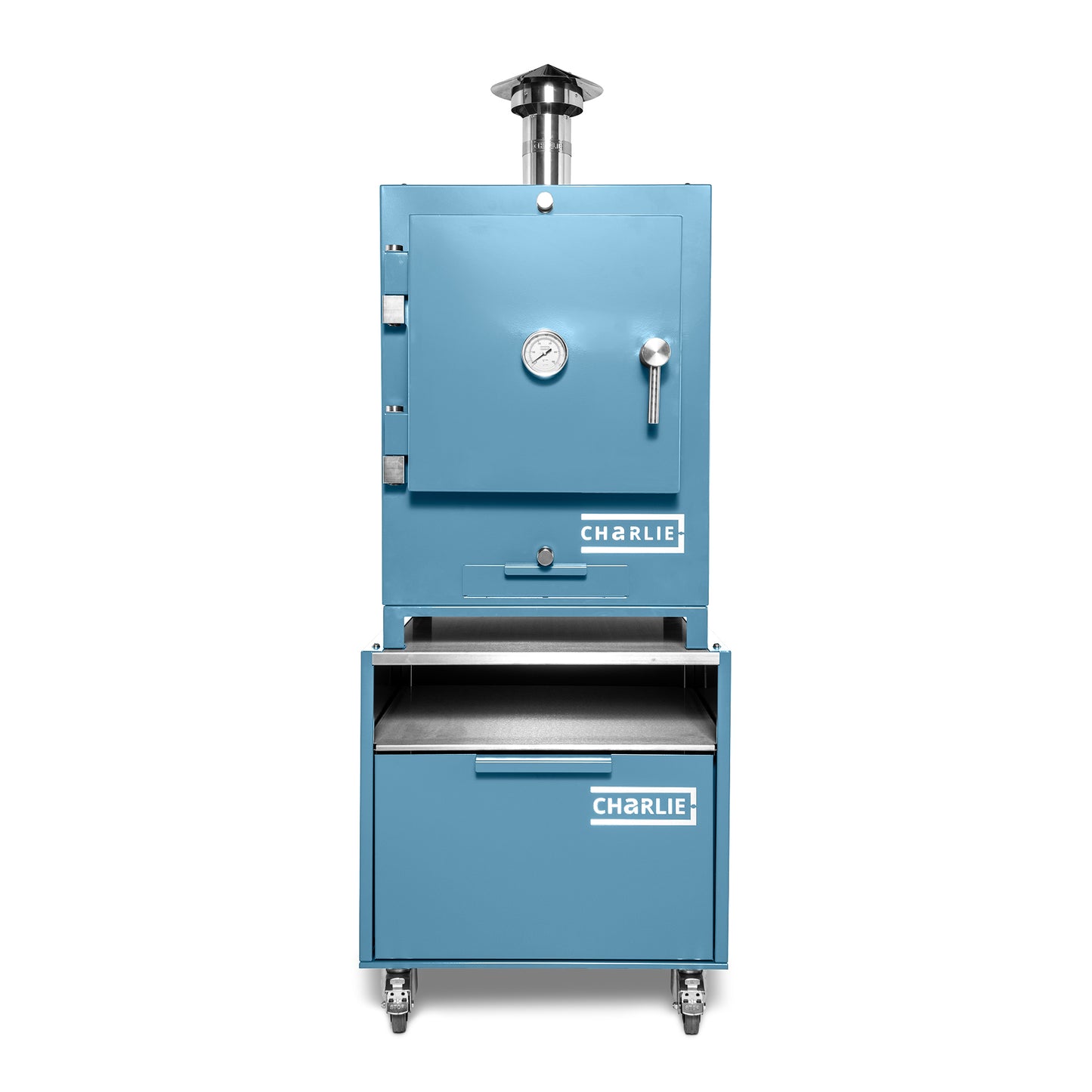 Cheeky Charlie Tabletop Oven in Blue Marlin, with base unit