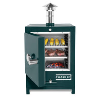 Cheeky Charlie Tabletop Oven in Agave, half open with food