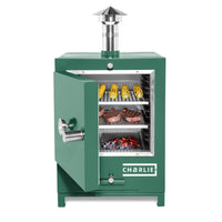Cheeky Charlie Tabletop Oven in Oregano, half open with food
