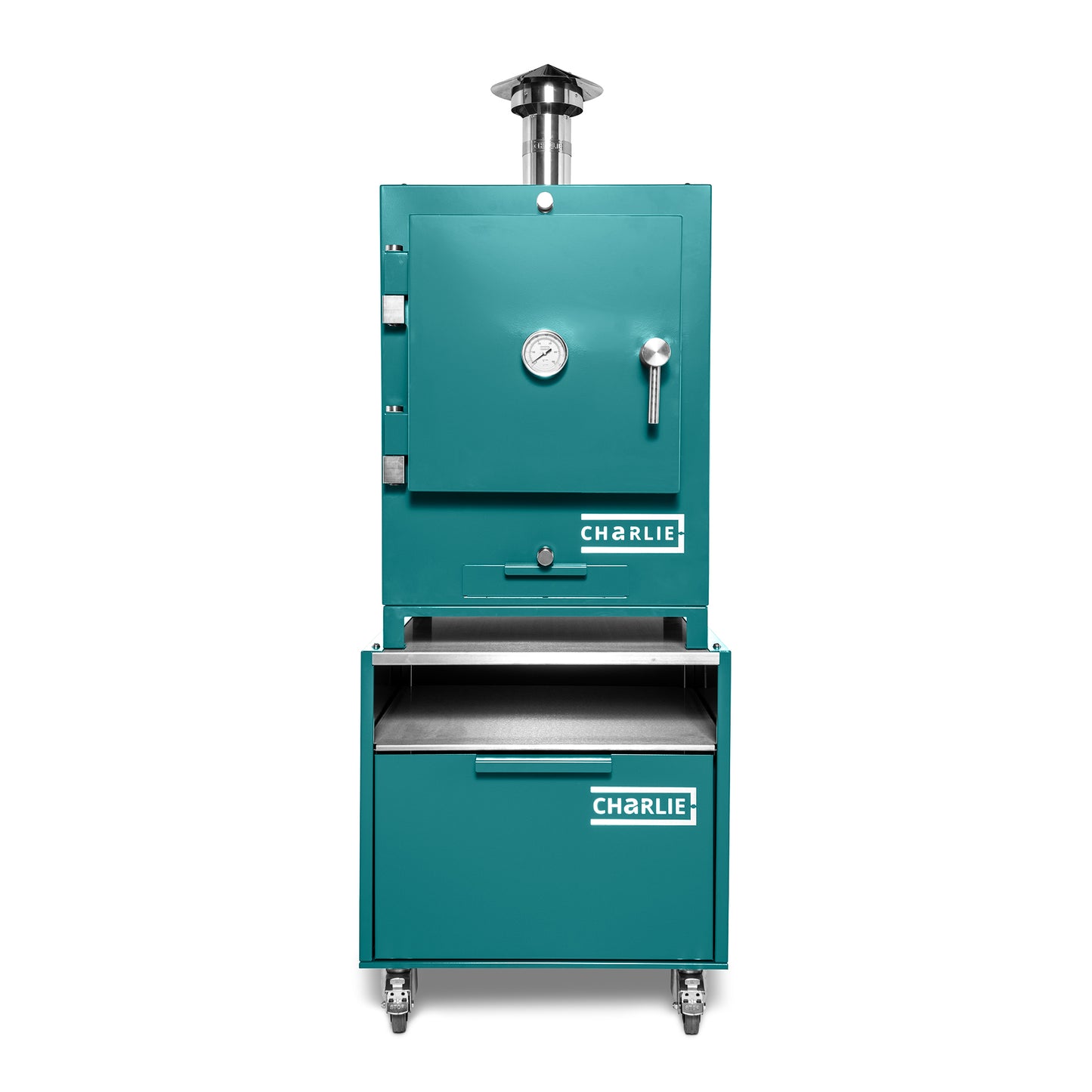 Cheeky Charlie Tabletop Oven in Teal Duck, with base unit