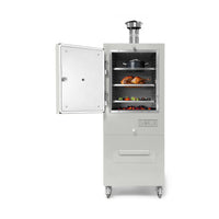 Charlie Charcoal Oven in Truffle, door open with food