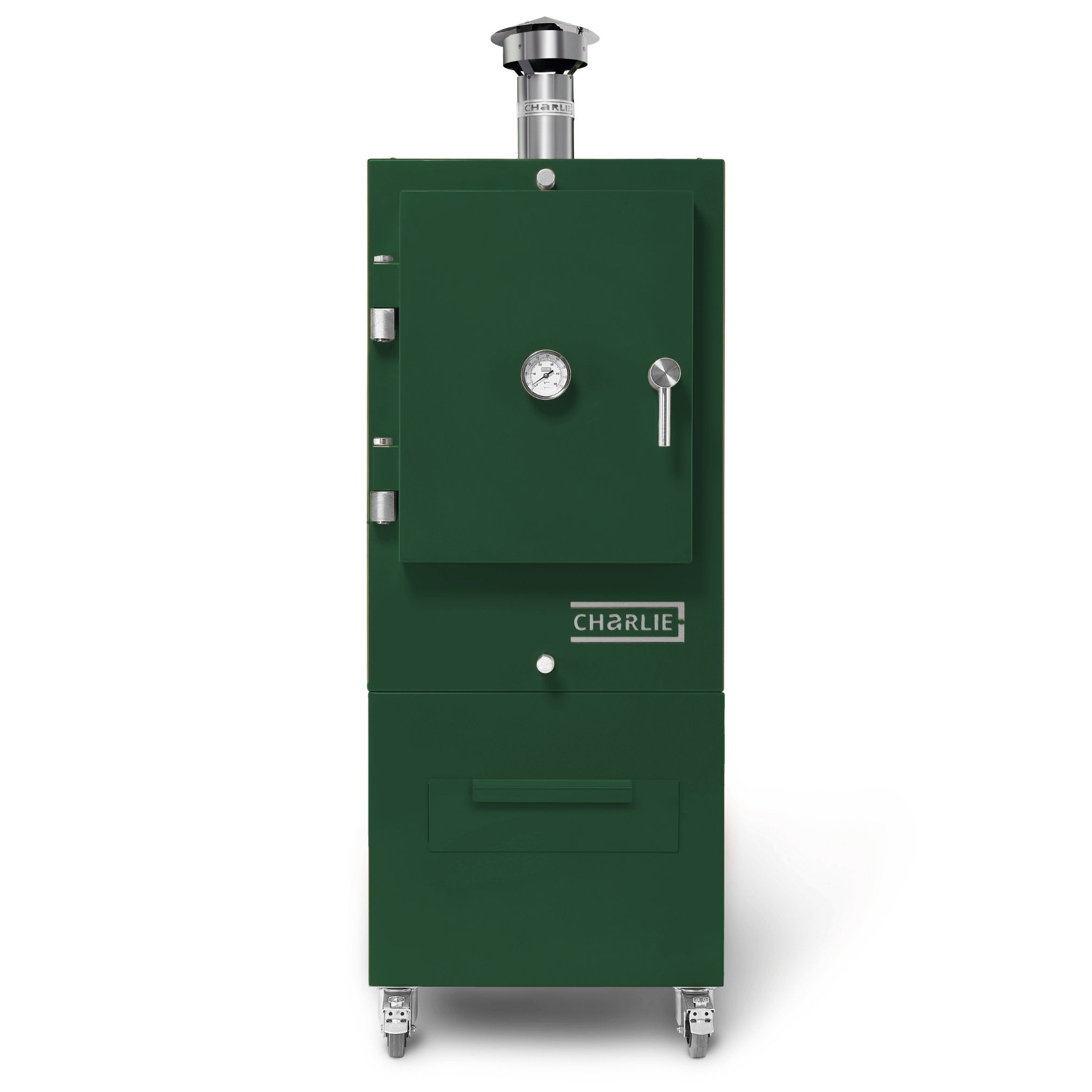 Charlie Charcoal Oven in Green Chilli, angled view