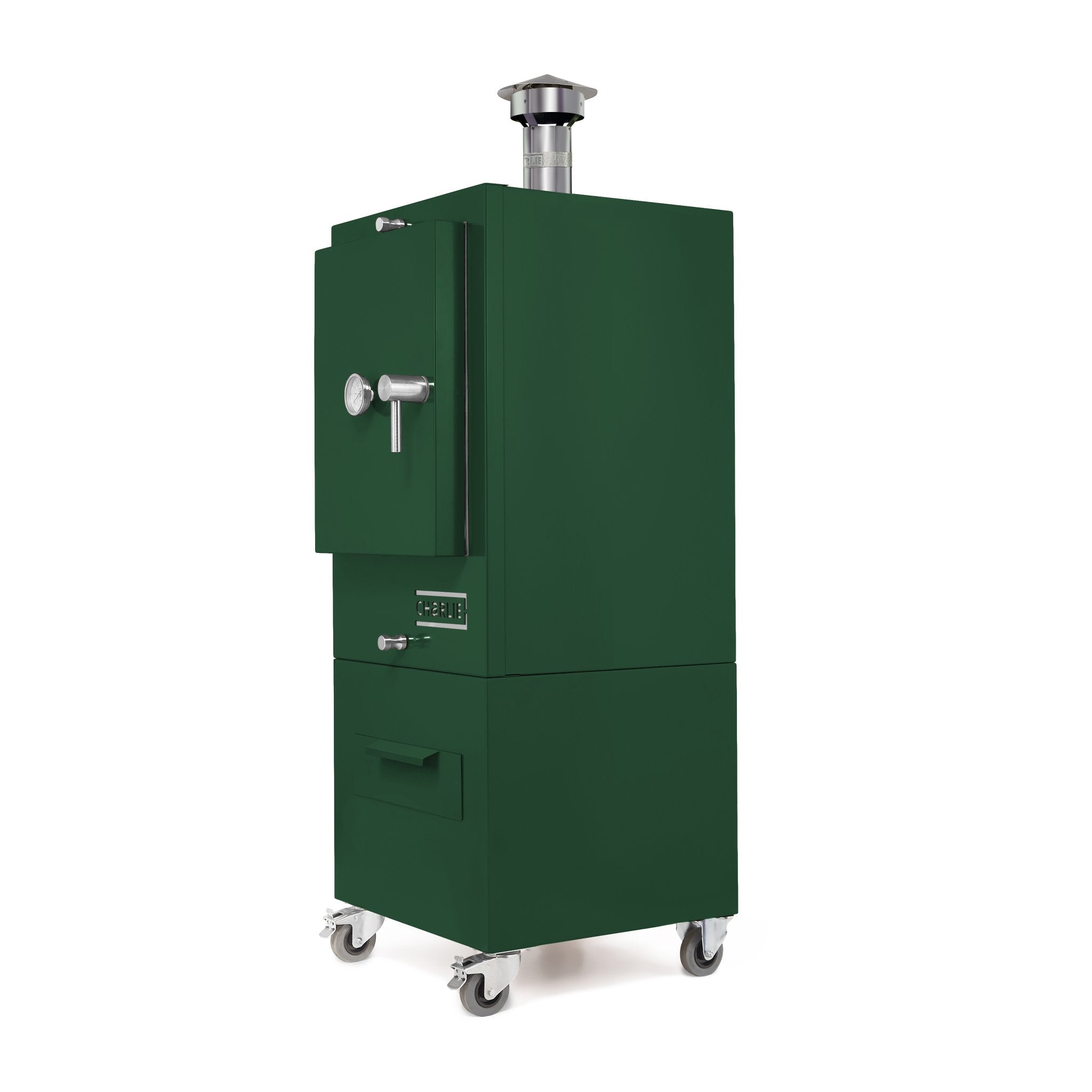 Charlie Charcoal Oven in Green Chilli, side angle