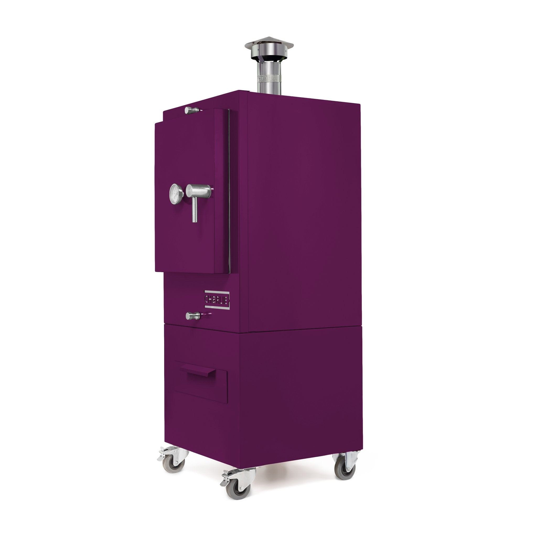 Charlie Charcoal Oven in Beetroot, angled view