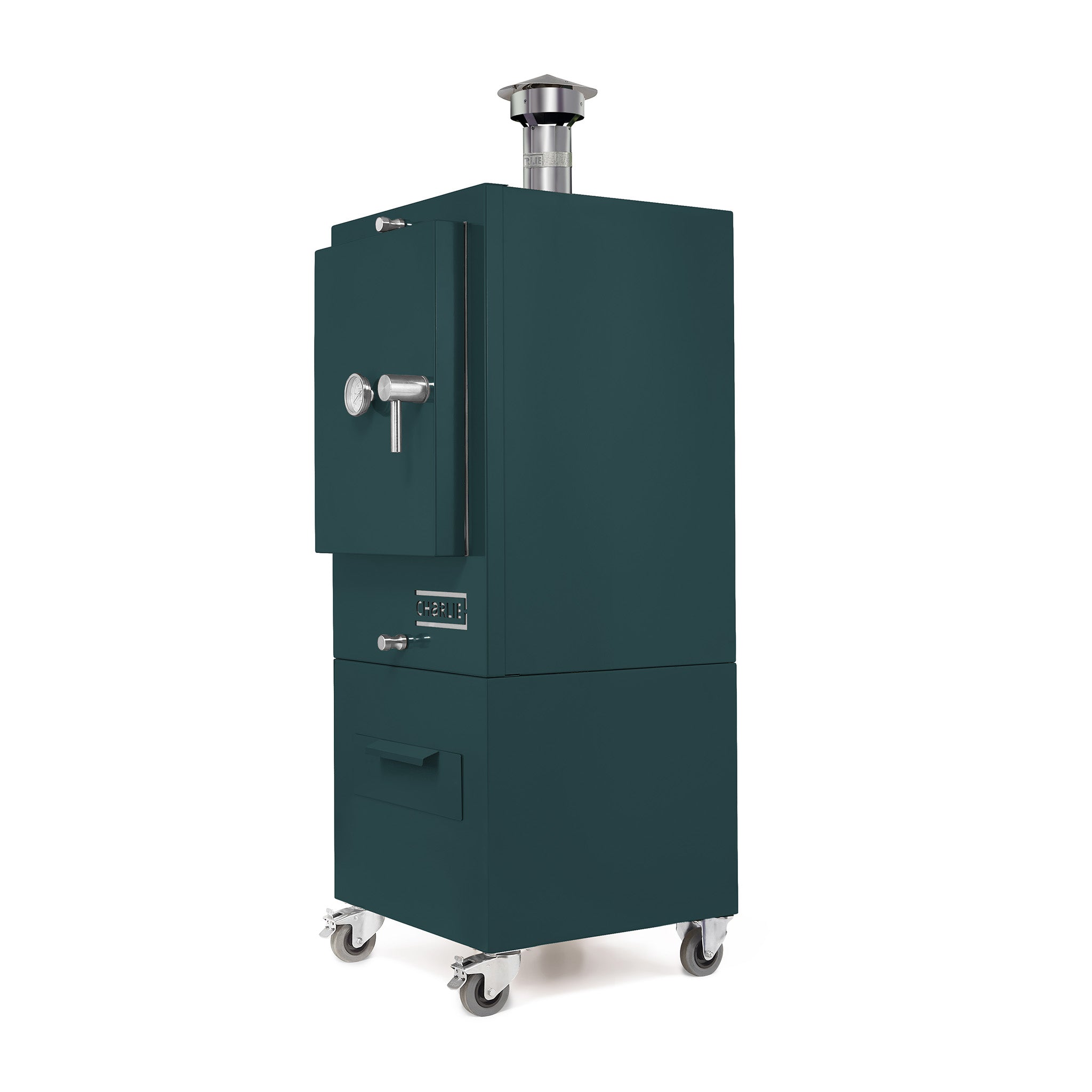 Charlie Charcoal Oven in Agave Green, angled view
